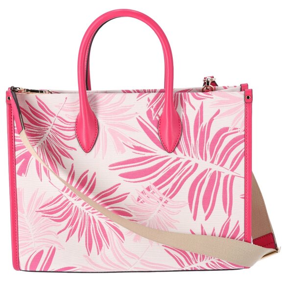 Michael Kors Mirella Medium East West Tote Electric Pink Multi Palm Tree Leaves - Picture 6 of 6